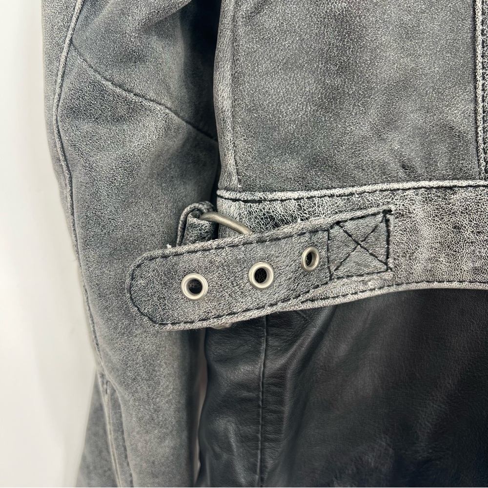Muubaa Crackle Black Lamb Leather Biker Motorcycle Jacket Quilted Zip Up 6 - Picture 14 of 16